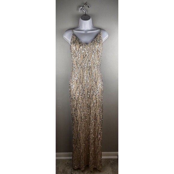Jump Apparel Long Nude Sequin Dress Tulle Tie Back Junior Size 9/10 - Picture 3 of 10